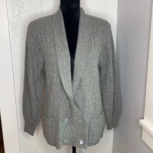 Adele Joyce Vintage Angora Lambswool Gray Double Breasted Sweater Cardigan